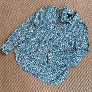 J. Crew Popover Cotton Shirt w/ Blue & Green Leaf Print and Berries